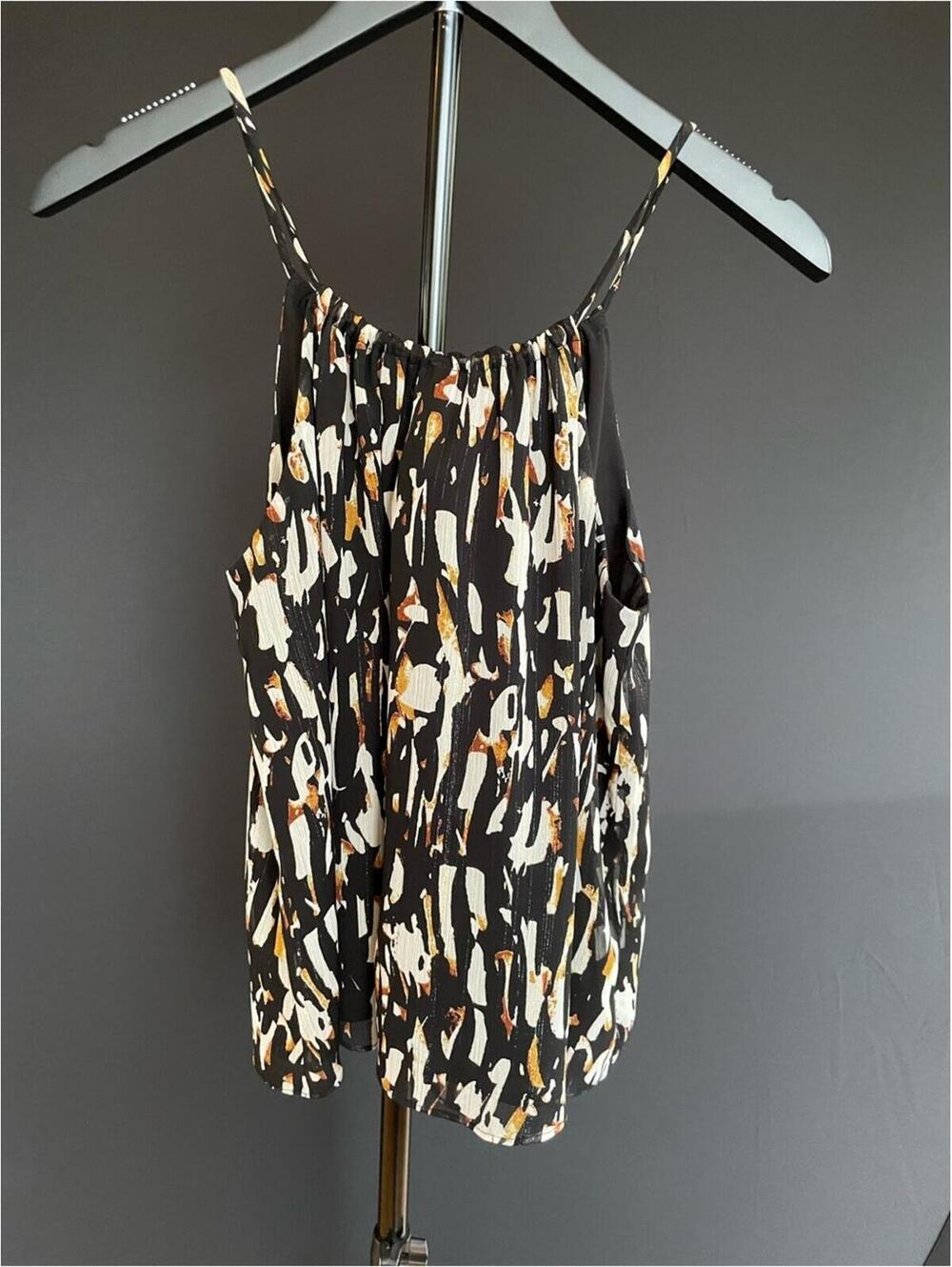 Black Beige Brown Abstract Halter Blouse Tank Size Small